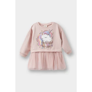 Kız Bebek Unicorn Baskılı Uzun Kollu Tül Elbise