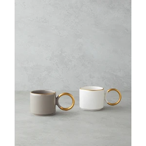 Twin Goldy Seramik 2'li Kupa 184 ml Vizon-Beyaz-Gold