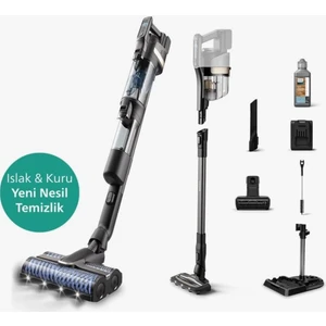 Aqua Trio Yeni 9000 Serisi Islak&kuru Dikey Süpürge, Tek Süpürge 3 Işlem, Otomatik Temizlik, LED Işıklı Başlık