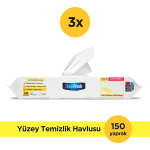 Deep Fresh Iz Bırakmaz Mop Uyumlu Yer Temizleme Havlusu 50 Yaprak 3 Adet | Limon Yağlı | Karbonat, Beyaz Sirke