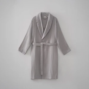 Alessa Kadın Pike Bornoz %100 Organik Pamuk Jakarlı Gri