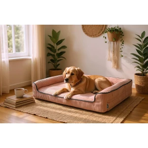 Premium Sofa Blok Sungerli Alezli Fermuarlı Yıkanabilir Köpek Yatağı-Pembe