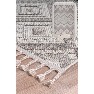 Roma Gri Krem Antrasit Yumuşak Bukleli ve Püsküllü Makine Dokuma Halı Oturma Odası Salon Mutfak Antre