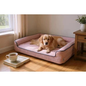 Premium Sofa Blok Sungerli Alezli Fermuarlı Yıkanabilir Köpek Yatağı-Pembe