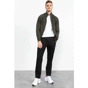 Tommy Life Haki - Siyah Dik Yaka Fermuarlı Standart Kalıp Klasik Paça Erkek Eşofman Takımı - 85152