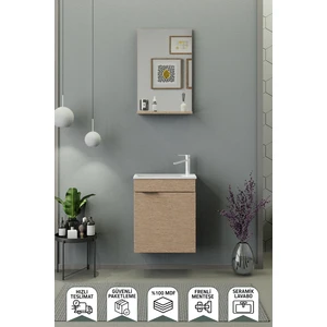Fix Arya 50 Cm Banyo Dolabı,Seramik Lavabolu, Aynalı,Lavabo Dahil,Mdf,Aybe Bej
