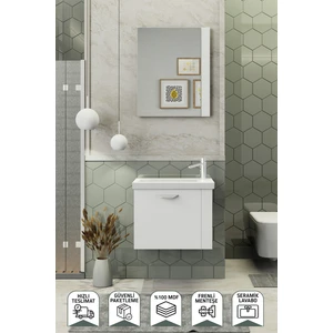 Maxila 60 cm Banyo Dolabı,Seramik Lavabolu, Aynalı,Lavabo Dahil,Mdf,Beyaz