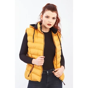 Kadın Hardal Kapüşonlu Şişme Yelek Kapüşon Içi Polar 5000