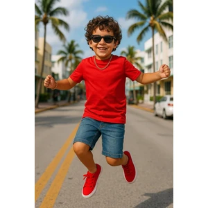 Kırmızı Çocuk T-Shirt Kız Erkek Unisex | %100 Pamuk |