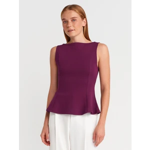 21001 Kayık Yaka Peplum Top-Mor