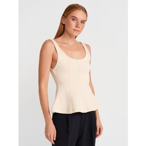21063 Kalın Askılı Peplum Top-Taş