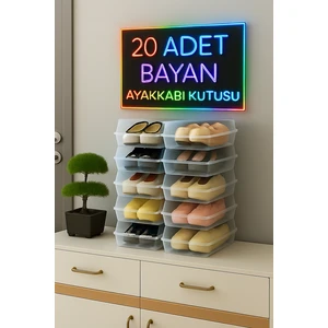 20 Adet Bayan Plastik Ayakkabı Kutusu