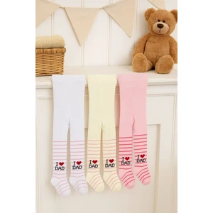 3'lü Kız Bebek & Çocuk Pamuklu Külotlu Çorap Renkli Desenli