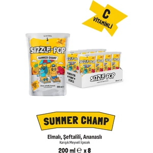 Sızzle-Pop Summer Champ Şeftali Elma Ananas Meyve Suyu 200 ml x 8 Adet