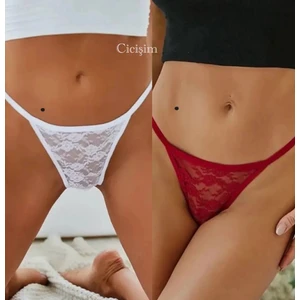 Kırmızı Beyaz 2'li Dantelli String Tanga Iç Giyim