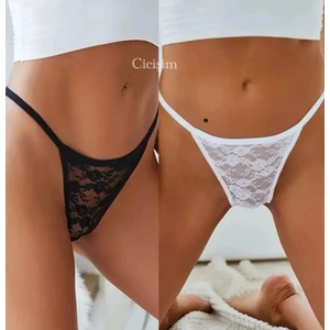 Siyah Beyaz 2'li Dantelli String Tanga Iç Giyim