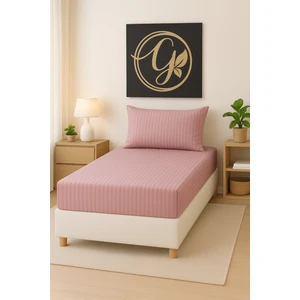 120'LIK Yataklar Için ( 1.5 Kişilik ) Çizgili Pamuk Saten Lastikli Çarşaf Takımı