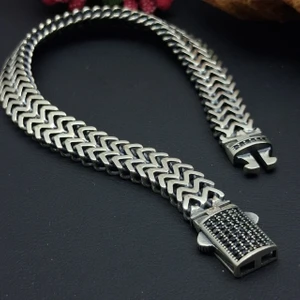 925 Ayar Gümüş Kutu Kilitli Taşlı Model Bileklik 8.3mm,erkek Gümüş Aksesuar,erkek Gümüş Bileklik,