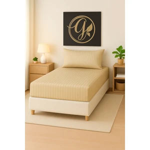 120'LIK Yataklar Için ( 1.5 Kişilik ) Çizgili Pamuk Saten Lastikli Çarşaf Takımı