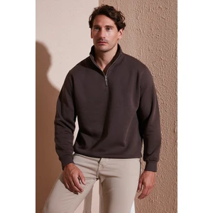 Pamuklu Regular Fit Yarım Fermuarlı Dik Yaka Sweat Erkek Sweat 59052592