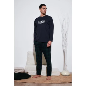 Ekoseli Pamuklu Regular Fit Yükske Bel Bisiklet Yaka Pijama Takımı Erkek Pijama Takımı 6574000