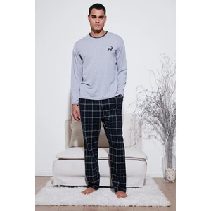 Pamuklu Regular Fit Bisiklet Yaka Ekoseli Pijama Takımı Erkek Pijama Takımı 6574001