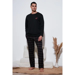 Pamuklu Regular Fit Bisiklet Yaka Ekoseli Pijama Takımı Erkek Pijama Takımı 6574001