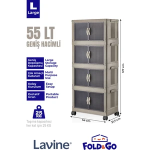 Lavine Fold&go 4'lü Portatif Organizer Tekerlekli Dolap Çok Amaçlı Kapaklı Katlanır ”mavi”