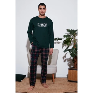 Ekoseli Pamuklu Regular Fit Yükske Bel Bisiklet Yaka Pijama Takımı Erkek Pijama Takımı 6574000