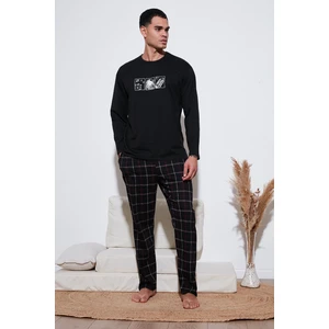 Ekoseli Pamuklu Regular Fit Yükske Bel Bisiklet Yaka Pijama Takımı Erkek Pijama Takımı 6574000