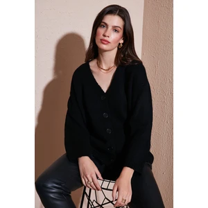 Regular Fit V Yaka Düğmeli Triko Hırka Bayan Hırka 4616229