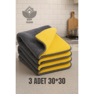 Duff Clean 3 Adet Mikrofiber Biyeli Kalın Çift Taraflı Araç Kurulama Havlusu ve Cila Bezi 30 X30CM Sarı- Gri