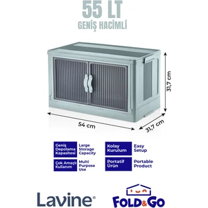 Lavine Fold&Go Tekli Portatif Organizer Dolap ”mavi” Çok Amaçlı Mıknatıs Kapaklı Katlanır İstiflenebilir