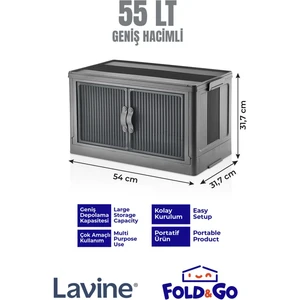 Lavine Fold&Go Tekli Portatif Organizer Dolap ”antrasit” Çok Amaçlı Mıknatıs Kapaklı Katlanır İstiflenebilir