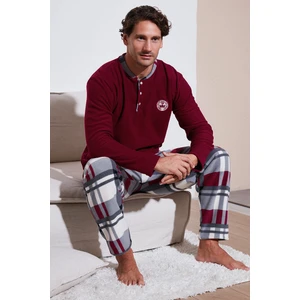 Ekoseli Regular Fit Düğmeli Bisiklet Yaka Kışlık Polar Pijama Takımı Erkek Pijama Takımı 60961008