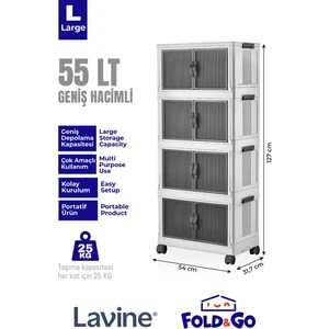 Lavine Fold&Go 4'lü Portatif Organizer Tekerlekli Dolap Çok Amaçlı Kapaklı Katlanır ”beyaz”