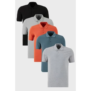 Pamuklu Regular Fit Düğmeli Polo Yaka 5'li Paket T Shirt Erkek T Shirt 5902127S5