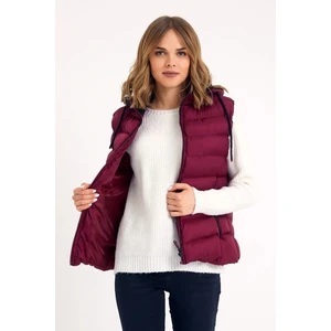 Kadın Bordo Kapüşonlu Şişme Yelek Kapüşon Içi Polar 5000
