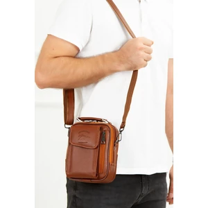 Newish Polo  Erkek Deri Çelik Kasalı Kapaklı Omuz ve El Çantası (15X19CM) NEWPOLO189 - Taba