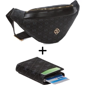 Newish Polo Kadın Desenli Mekanizmalı Cüzdan ve Çapraz Omuz Askılı Bel ve Omuz Çantası - Siyah- NEWPOLO345