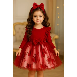 Retro Women Kız Çocuk Tütü Toz Pembe Kırmızı Çiçekli Şık Hediye Prenses Elbise