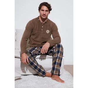 Ekoseli Regular Fit Düğmeli Bisiklet Yaka Kışlık Polar Pijama Takımı Erkek Pijama Takımı 60961008