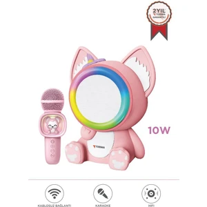 Kıdmıc-04 Pembe Rgb Sevimli Figürlü Mikrofonlu Karaoke Bluetooth Hoparlör