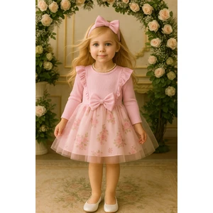 Retro Women Kız Çocuk Tütü Toz Pembe Kırmızı Çiçekli Şık Hediye Prenses Elbise