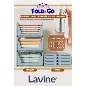 (3 Adet) Lavine Fold&go Çok Amaçlı Kayar Raf Dolap Içi Kıyafet ve Ev Aksesuarı Düzenleyici ”mavi”