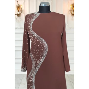 Amine Hüma Didar Tesettür Abiye Kahverengi