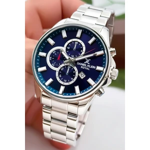 Daniel Klein Erkek Kol Saati Takvimli Çelik Kordon Çelik Kasa 3 Atm Su Geçirmez Gümüş-Mavi zmdk1143