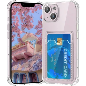 iPhone 13 Uyumlu Köşeleri Çıkıntılı Kartlıklı Şeffaf Kılıf