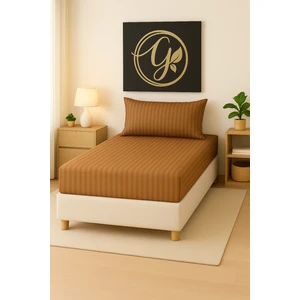 120'LIK Yataklar Için ( 1.5 Kişilik ) Çizgili Pamuk Saten Lastikli Çarşaf Takımı