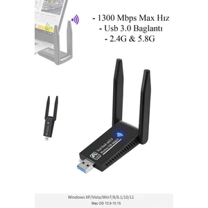 USB Wifi Adaptörü 1300 Mbps USB Kablosuz Alıcı Dongle Alıcı Masaüstü Tak Çalıştır